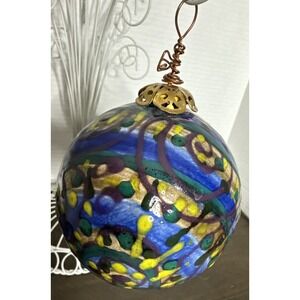 LARGE Art Glass Christmas Ornament Orb Sphere 3D  Hand Blown Painted ORN45